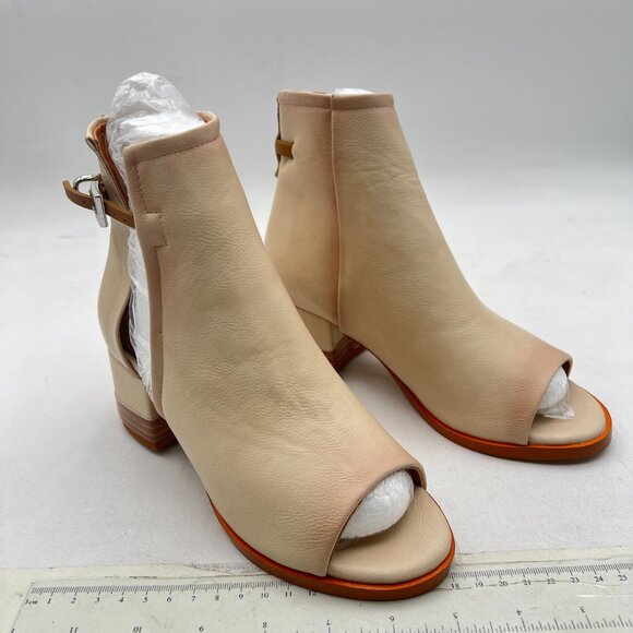 FSJ Apricot Peep Open Toe Cut Out Buckle Ankle Bootie Block Low Heeled Sandal - Picture 4 of 8